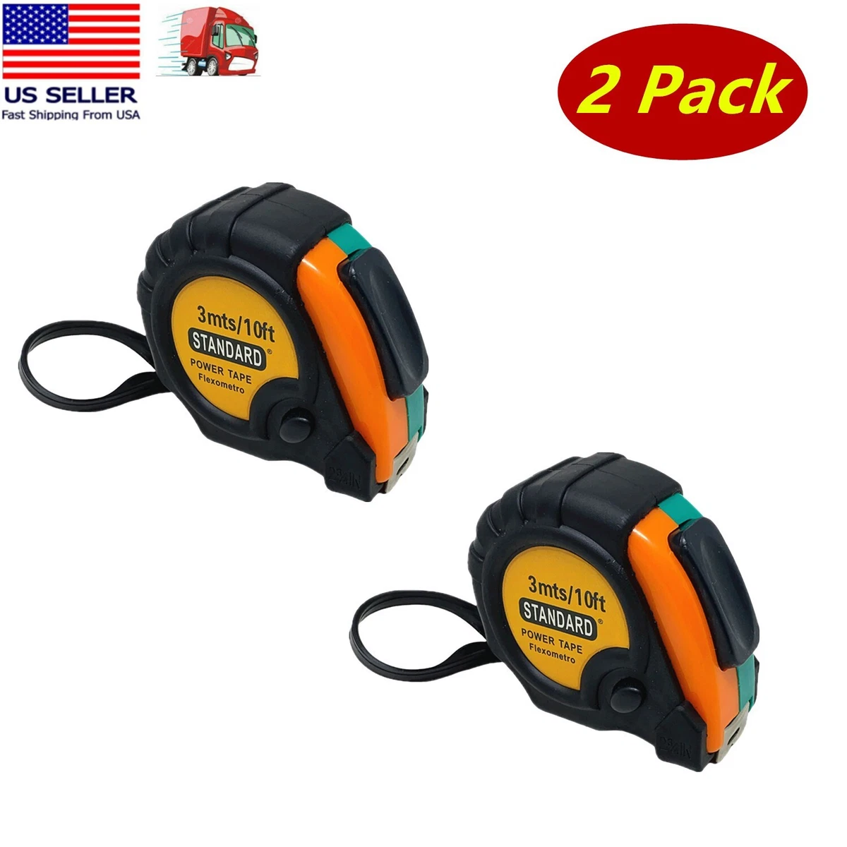 2X 10ft Standard Powertape Retractable Measuring Tape Black Rubberized  Cover