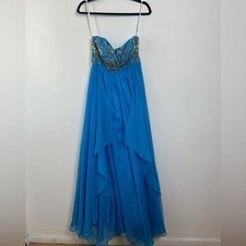 Sherri Hill Blue Beaded Ball Gown Dress