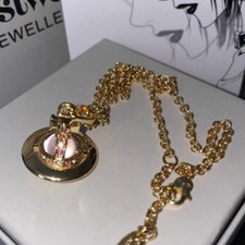 Pink Tone 3D Orb Gold Pendant Necklace With packaging box