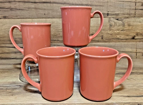 SET OF 4 - VTG. CORNING - PINK CORAL PEACH SALMON - COFFEE CUPS / MUGS