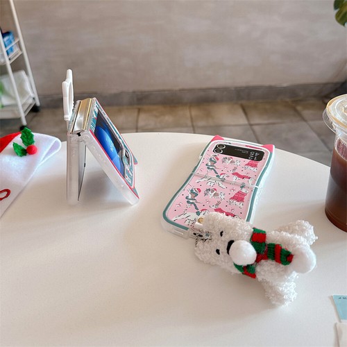 Cartoon Christmas Puppy For Samsung Galaxy Z Flip 6 5 4 3 Phone Case +Pendant - Picture 5 of 16