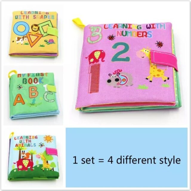 Set Of 4 Soft Baby Cloth Book Early Educational Newborn Crib Toys for 0-36