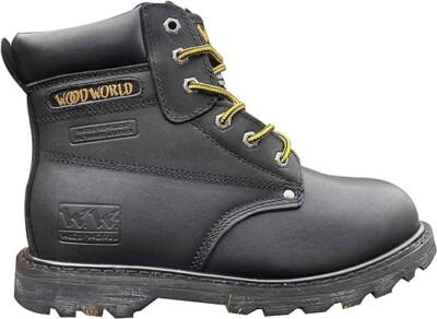 Wood World WW2H-P Herren Schwarz Leder Sicherheit Arbeitskleidung Stiefel SBP/SRA Größe 7 Neu