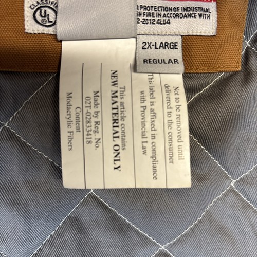 WALLS FR Flame Resistant Insulated Work Jacket 2XL Winter Coat Heavy Brown - Picture 12 of 13