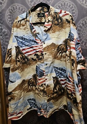 REDHEAD Shirt 5XL Patriotic Shirt With Horses, Eagles And American Flags 4th Jul