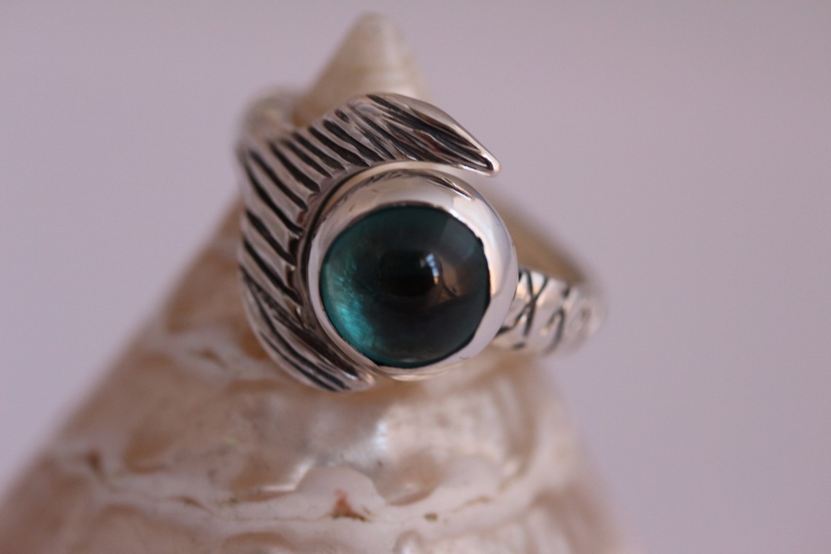 Hand Made H2O Just Add Water Mermaid Tail Ring Dark Blue Cabochon 10mm  925Silver