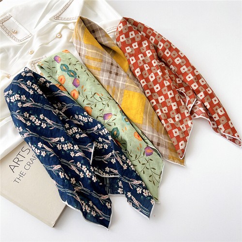 Square Scarf Women's Neckerchief Bandana Hair Head Cotton Linen Scarves Colorful - Picture 11 of 71