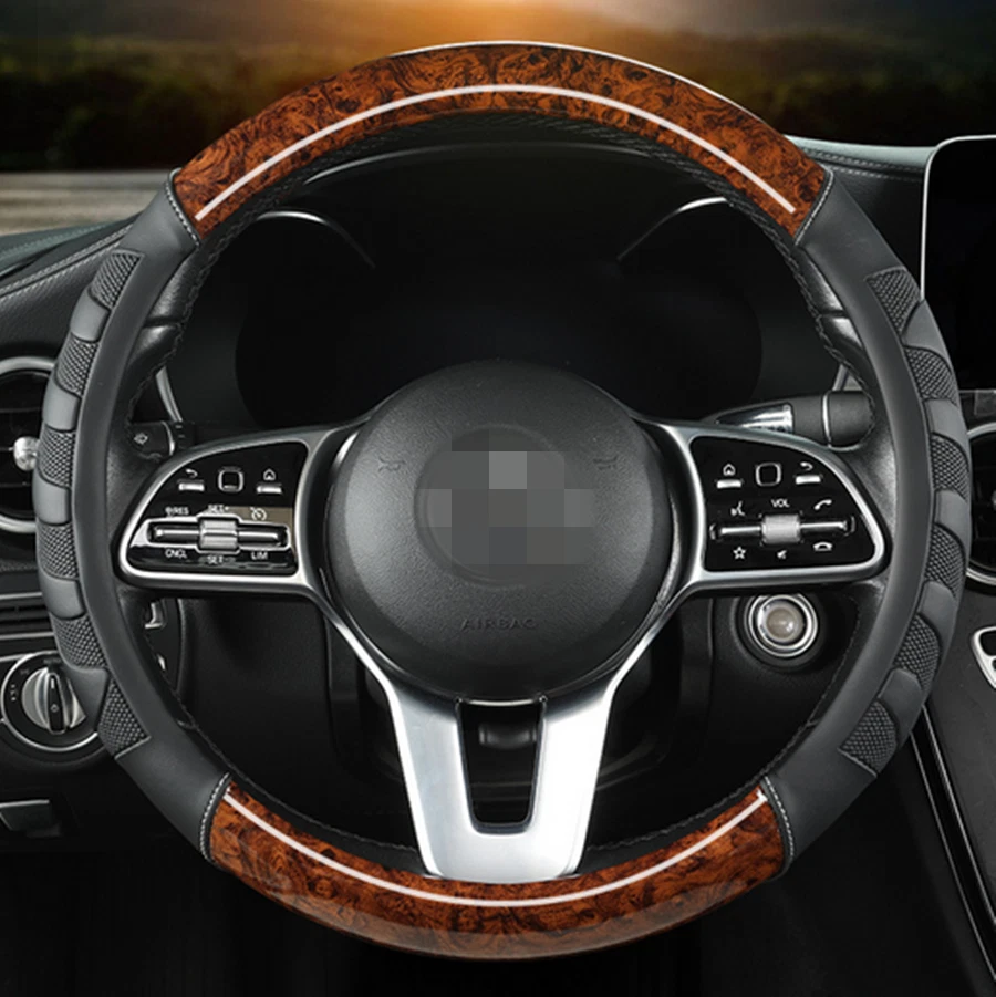 Coffee Leather Car Steering Wheel Cover Breathable Anti-slip Car Accessories - Image 2 of 4