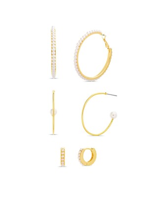 Steve Madden White Beads Trio Creolen und Huggie Ohrring Set