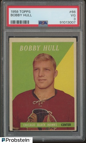 1958-59 Topps Hockey #66 Bobby Hull Black Hawks RC Rookie HOF PSA 3 VG