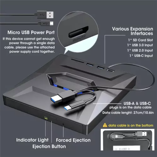 External CD DVD Drive USB 3.0 Writer Burner Player for PC Laptop Windows 11 10 - Picture 3 of 12