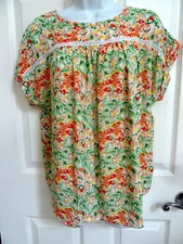 *LOFT Sz Med. 8/10 Short Cuffed Sleeve Gathered Blouse Top  Floral Country*
