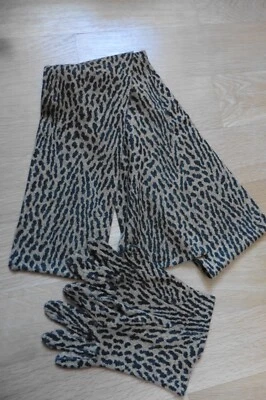 Ensemble Echarpe et Paire de Gants rayé tigre taches léopard beige marron noir - Photo 1/4