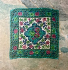 Berkshire Teal Blue Pink Floral Scarf  Vintage Square  Made in Italy 31"x31"