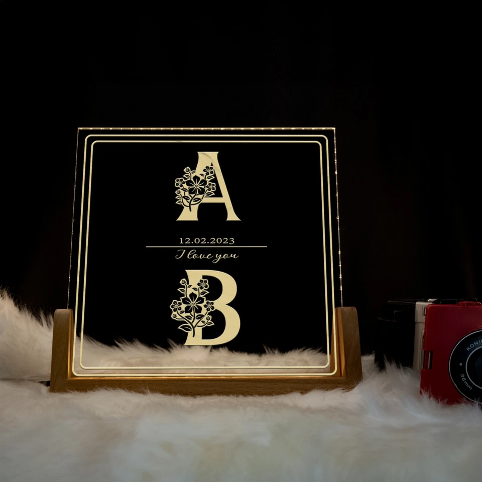 Lámpara de Noche Personalizada, Lámpara de Noche Personalizada Love Story, Lámpara de Noche LED Foto 3 de 4