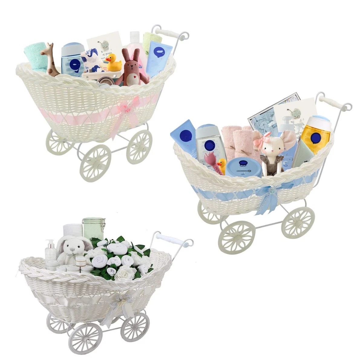 Boy & Girl Baby Shower Gift Pram Basket Wicker Hamper Newborn Christmas  Gifts