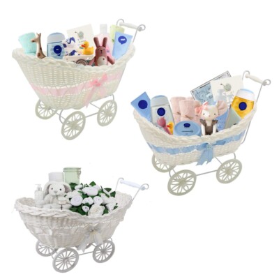 Boy Girl Baby Shower Gift Pram Basket Wicker Hamper Newborn Christmas  Gifts UK
