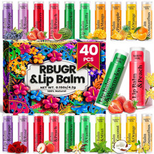 40 Pack Lip Balm - 12 Flavored Beeswax Moisturizing  Soothing Natural Lip Balms