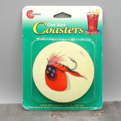 Vintage Conimar New Cork Coasters Set Of 6 Coasters Fish Lure Fly Fishing