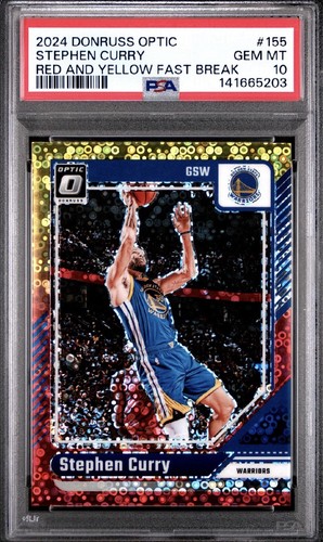 2024-25  Donruss Optic Stephen Curry #155 Red And Yellow Fast Break 7/7 PSA 10