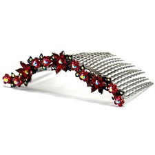 Hand Made Hair Jewelry swarovski crystal Frosted Flowers Hair Comb, Red