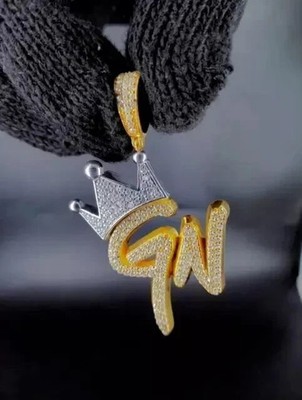 1.20Ct Round Cut Lab Created Diamond ''GN'' Crown Pendant 14K Two Tone Gold Plated
