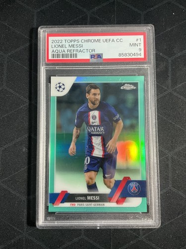 2022 Topps Chrome UEFA CC Lionel Messi #1 Aqua Refractor /199 PSA 9 MINT