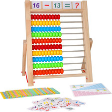 Preschool Math Learning Toy,10-Row Wooden Frame Abacus with Multi-Color Beads, C