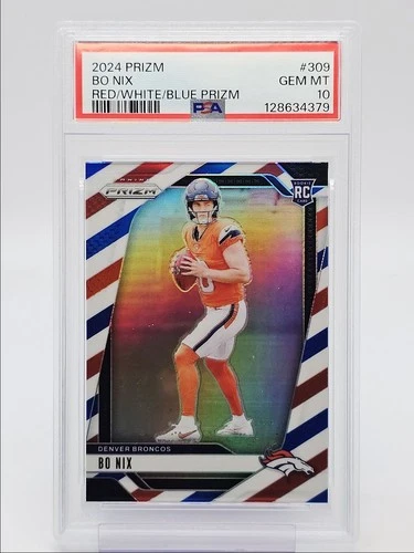 BO NIX 2024 PANINI PRIZM ROOKIE RED WHITE BLUE BRONCOS RC PSA 10 Q4561