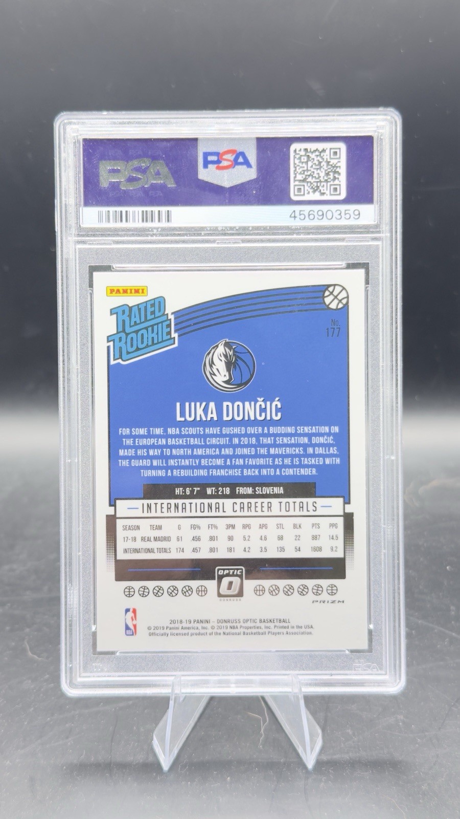 2018-19 PANINI DONRUSS OPTIC #177 LUKA DONCIC BLUE VELOCITY RATED ROOKIE PSA 9 view 2