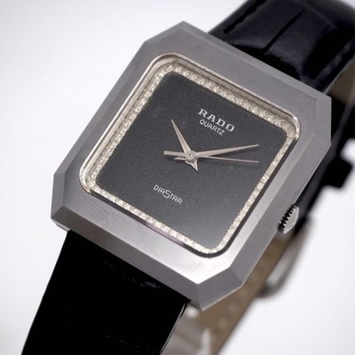 Rado Diastar 104.0118.3 Men's Quartz Square Watch Black Dial 29mm Authentica