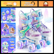Adjustable Light-Up Roller Skates for Girls - Purple Blue, Toddler Kids, Indoo