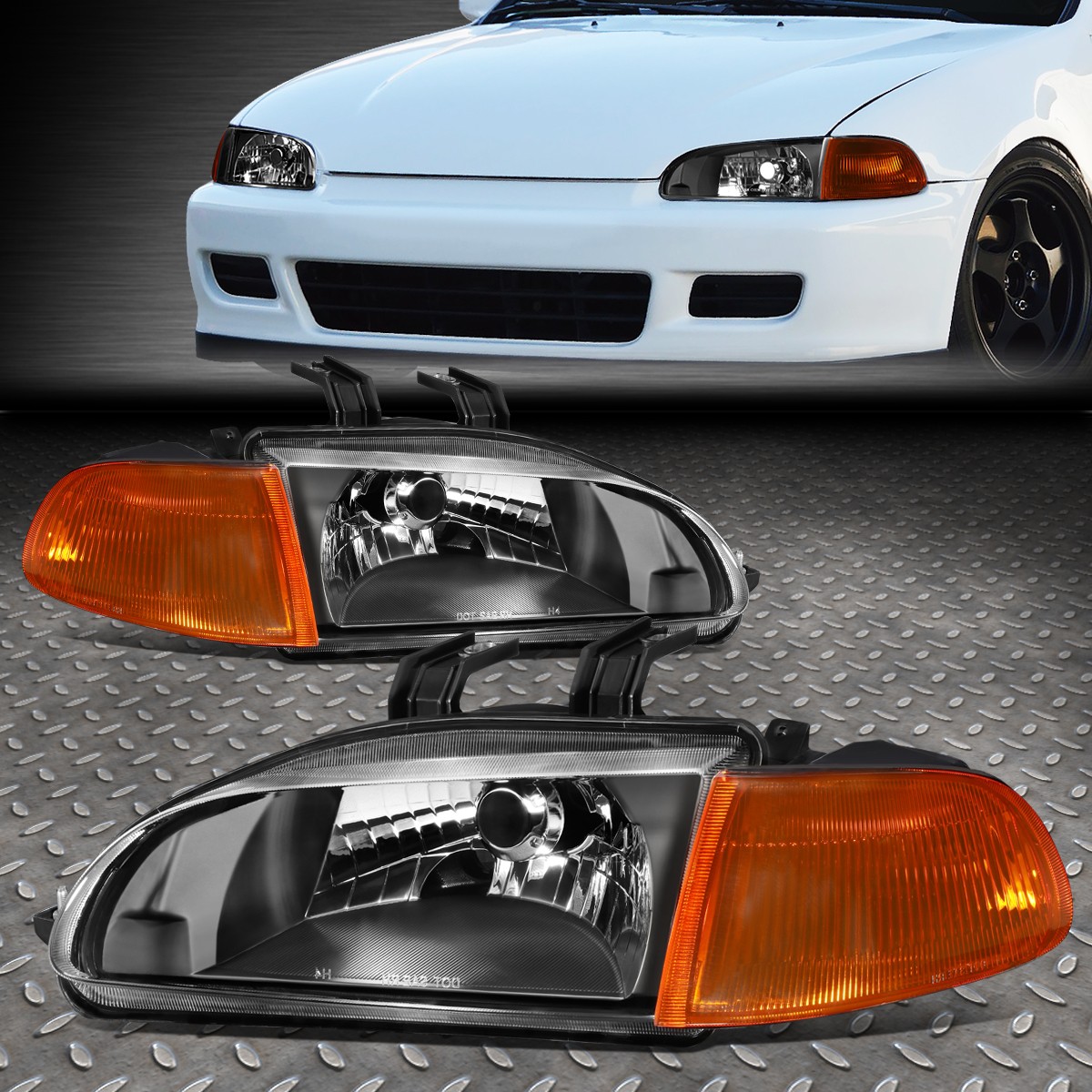 FOR 92-95 HONDA CIVIC BLACK HOUSING AMBER CORNER HEADLIGHT