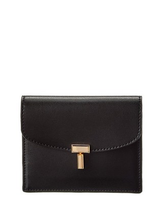 Toteme T-Lock Fold-Over Small Leather Card Case Women's Black
