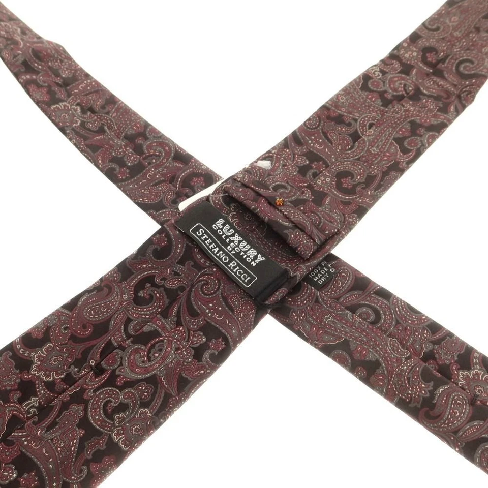 Corbata Stefano Ricci Vino Negro Seda Hombres Paisley Logo Italia Corbatas Solo 123859 Foto 4 de 4