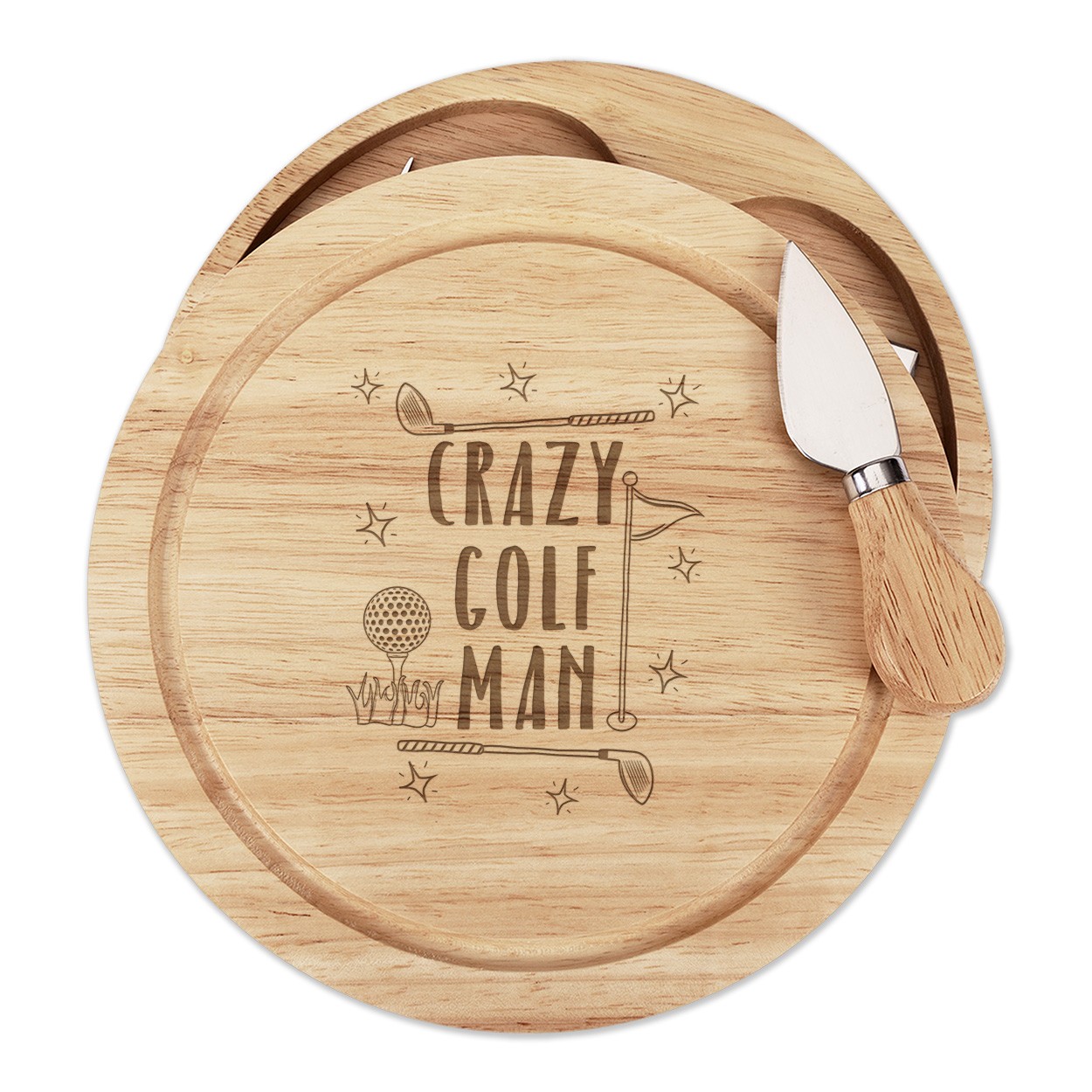 Crazy Golf Man Cheese Board Knife Set Funny Dad Father's Day Sport