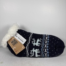 Muk Luks Blue Winter Slippers Infused Shea Butter Socks w/ Non Slip Grip L/XL