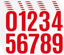4 Inch Outdoor Vinyl Number Stickers 0-9, 6 Sheets Red Self-Adhesive Address Num