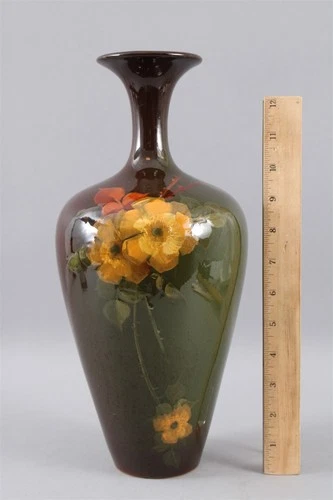 Large 13.5in Antique WELLER Art Pottery LOUWELSA Floral Vase, NO RESERVE