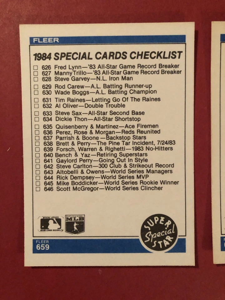 Juego completo de béisbol Fleer 1984 #1-660 con emisión Foto 2 de 4