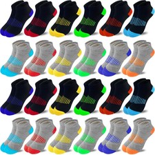 Boy Socks 24 Pairs Half Cushioned Low Cut Sock Ankle Athletic Cotton Sock For...