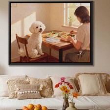 Bichon Frise Dog Oil Painting Canvas Print Living Room Decor Wall Art Pet Lover
