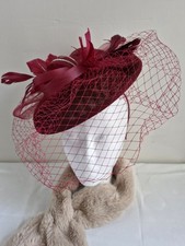 Burgundy Fascinator Net And Crystal Weddings Horseraces Special Occasion