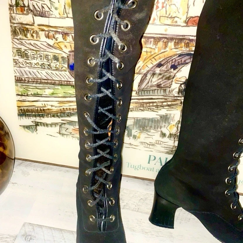 Botas vintage dos anos 60 marrom com cadarço altura do joelho tamanho 7 - Imagem 2 de 4