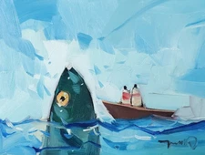 Huge Fish Fantasy Seascape Figures Art PRINT Painting Artist Jose Trujillo