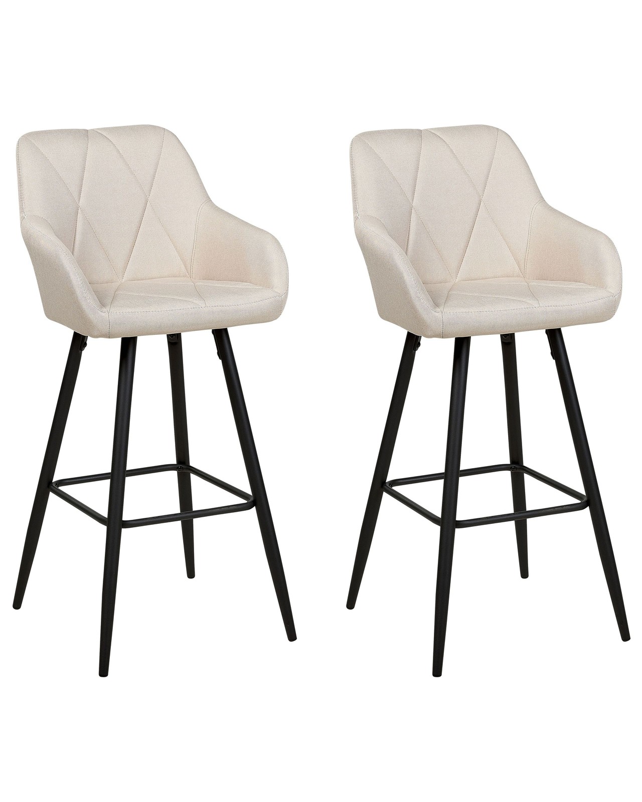 Set di 2 Sgabelli Bar Tessuto Beige con Braccioli e Gambe Metallo Nero Darien
