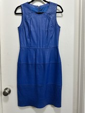 French Connection Shift Dress Leather Royal Blue Size 6 Sleeveless Eyelet