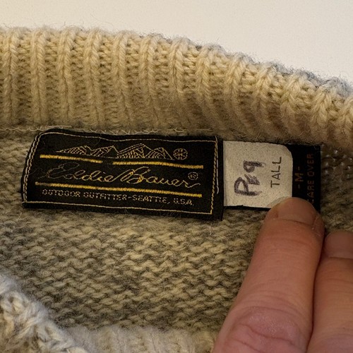 Vtg Eddie Bauer Sweater Mens Medium Tall (MT) Beige Wool Blend USA Made - 第 5/11 張圖片