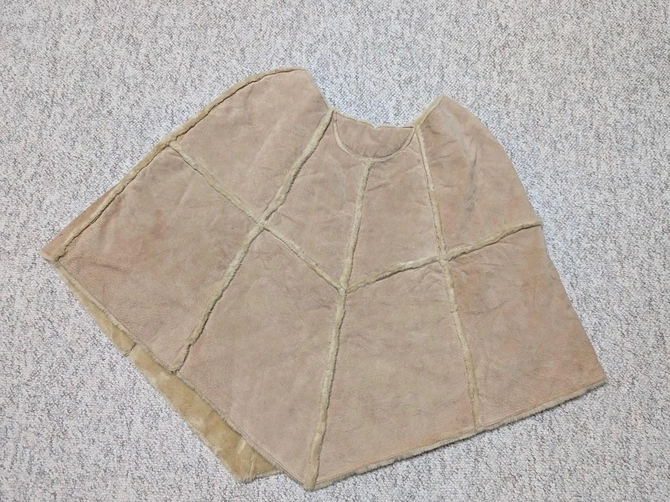 PONCHO de gamuza vintage de cuero Wilson imitación piel de oveja L/XL capa BOHO hippie Foto 2 de 4