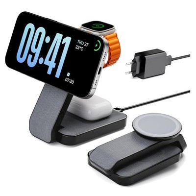3-in-1 Magsafe Ladestation für iPhone Watch AirPods kabellos Schwarz